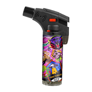 Venta caliente precio al por mayor Gas a prueba de viento logotipos personalizados divertido Grado Superior inclinado antorcha encendedor - Product Image 3