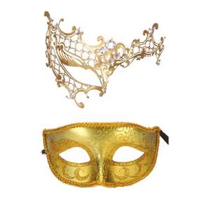Set di Maschere in Metallo e PVC Dorate per Coppie, Maschera di Cristallo per Halloween, Mardi Gras, Cosplay, Feste, Balli, Matrimoni - Product Image 1