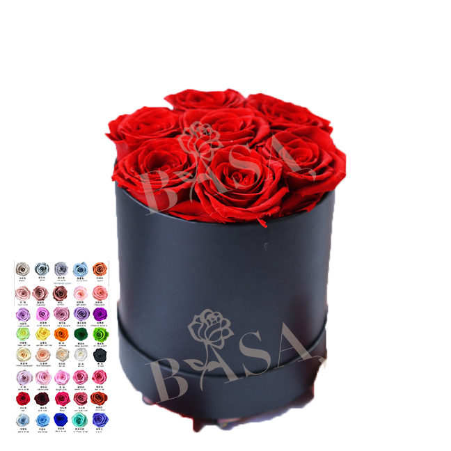 7 roses in round box with lid