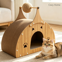 Mobilier pour chat d'intérieur : Maison dôme arquée fermée avec porte à motif de patte, nid douillet et espace de sommeil