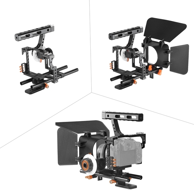 Camera Cage Rig Kit for Sony A7S A7 A7R A72 A7RII A7SII A6000 A6500 A6300 with Dual Cold Shoe Mounts 1/4 Inch Threads