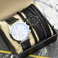 5 Pcs/set Jam Tangan Pria dengan Kotak Set, Jam Tangan Sport Pria, Hadiah Jam Tangan Kulit Klasik, Jam Tangan Quartz Bisnis