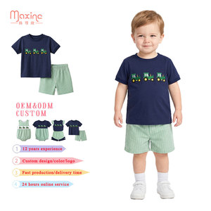 Ensembles de vêtements d'été <span class=keywords><strong>pour</strong></span> filles, personnalisés en gros, en coton à volants, à manches flottantes, imprimés, avec broderie de nœuds <span class=keywords><strong>français</strong></span> et motif camion - Product Image 2