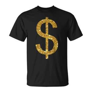 Camiseta con Símbolo de Dólar, Diseño Brillante en Negro y Dorado, Prenda Moderna - Product Image 1