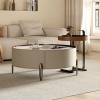 Table basse ronde en cuir et acier, style moderne créatif et antique, pour salon de luxe, couleur crème, haute qualité