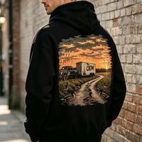 Sweat-shirt d'hiver personnalisé en tissu éponge, coupe ample et oversize, noir, avec impression graphique pour homme, impression Direct To Film.
