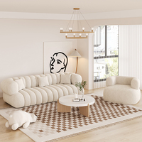 Sofá Minimalista Maxky de Lujo Estilo Francés en Tela Color Crema para Sala de Estar de Apartamento Pequeño, Terciopelo de Borrego Algodón de Azúcar