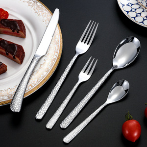 Stainless Steel European Style Cutlery <b>Set</b> Knife Fork Spoon Gold Plated Hammered Texture Thickened Steak Dessert Five Piece <b>Set</b> - Product Image 5