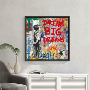Printed Canvas: Banksy Graffiti Art - Dream Big Boy,<b>BLACK</b> <b>FRAMED</b> CANVAS - Product Image 3