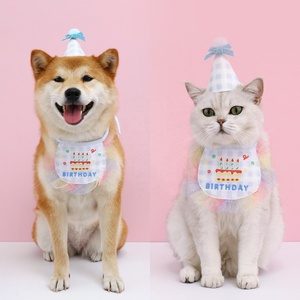 Ensemble chapeau et bavoir pour fête d'anniversaire d'animaux de compagnie, avec broderie gâteau mignonne, accessoire de costume pour chien et chat - Product Image 1