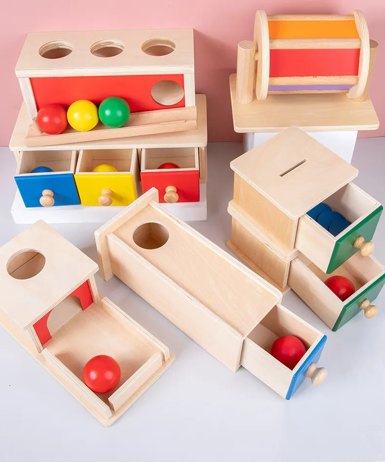 Montessori Wooden Coin Ball Target Drawer Box Early Educational Teaching Aids Learning Sensory Toys Building Block Toy For Kids