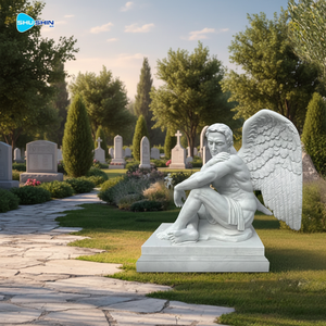 פסל ראש מלאך שומר מסורתי מגולף ביד משיש לגברים, לשימוש בבית קברות ובשטח פתוח, פסל רוחני מגן - Product Image 3