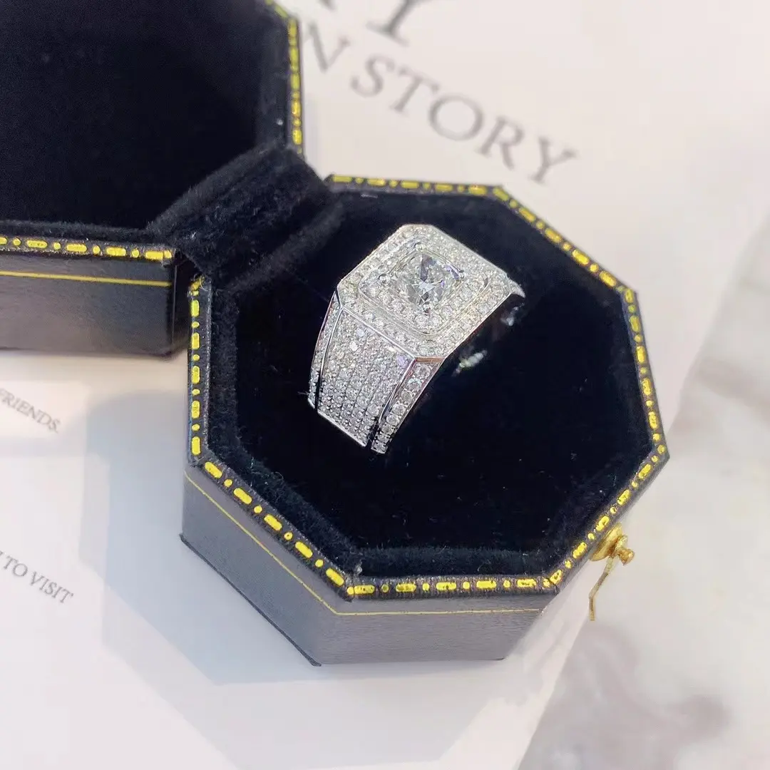 big man 10k gold Fashion DEF color moissanite with cushion cut 1ct stone lab grown diamond main stone ring for wholesale