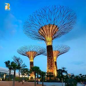 Escultura de estatua de árbol de acero inoxidable abstracto grande RELONG con luz para plaza comercial pública al aire libre - Product Image 3