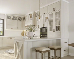 Gabinetes de Cocina Blancos Personalizados Santopova con Isla y Puertas de Vidrio - Product Image 2