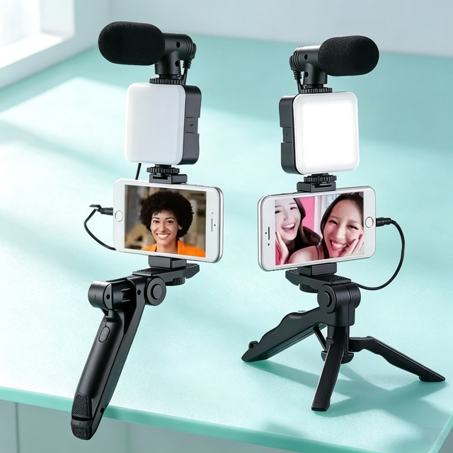 Live Streaming Equipment Led Video Lights Vlogging Kit Tripod Stand Mobile Tripod Stand for Phone With Fill Light and Microphone