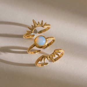 Sun Shape Gold Tone <b>Ring</b> With <b>Opal</b> Stone Bezel Setting Unisex Jewelry Gift - Product Image 3