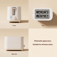 Grille-pain minimaliste blanc à deux fentes avec fonction pop-up, design compact, sept niveaux de dorure et pieds de support