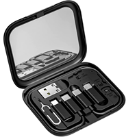Set Adaptor Kotak Penyimpanan Digital Multifungsi 5-in-1 60W, Kabel Data Tipe-C Berlapis Kain Tembaga Murni Pengisian Cepat untuk Ponsel