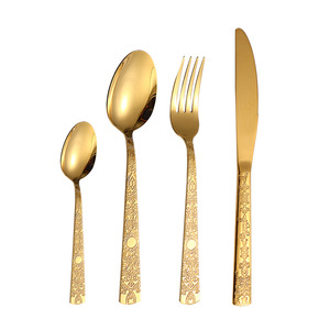 ชุดช้อนส้อมสแตนเลสลายคลาสสิก 4 ชิ้น ขัดเงาแบบกระจก ใช้ซ้ำได้ - Product Image 4