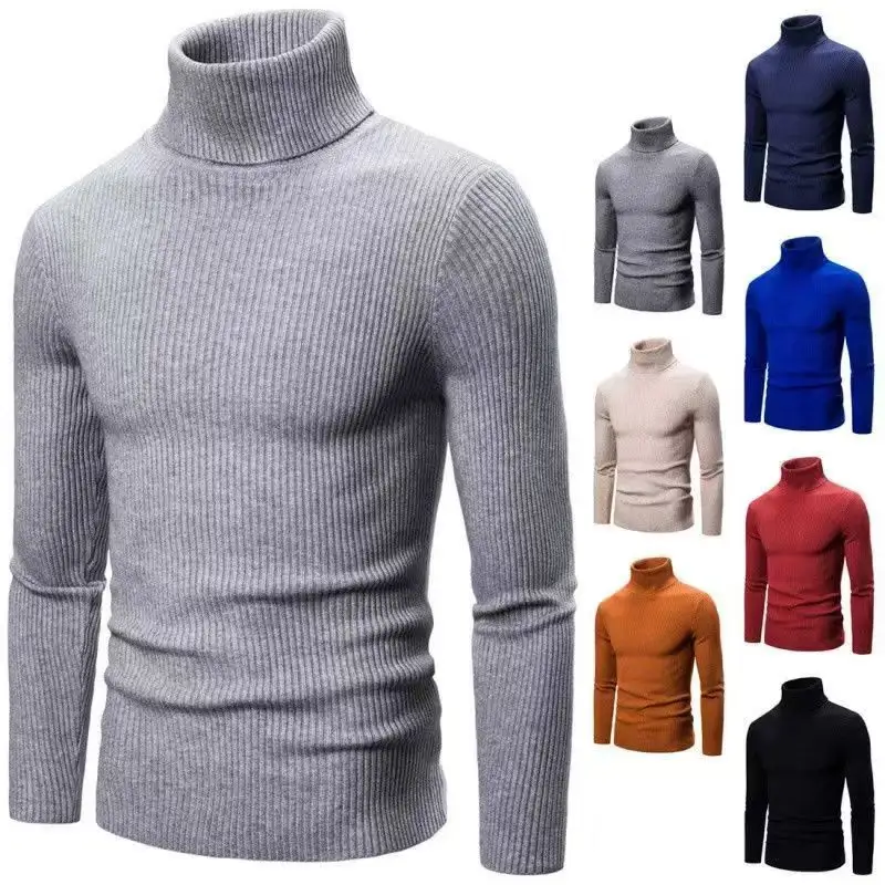 Fashion Winter Stock Knitwear Turtleneck Knitted Long Sleeve Men's Rib Pullover Knitting Sweater For Men