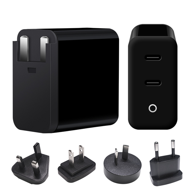 65watt 2x Pd Usb-c Qc3.0 2C Pd Adapter 65w Dual Type C USB Ports Qc3.0 Gan Fast Charger for apple iphone samsung Cell Phone