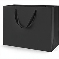 Sac cadeau en papier kraft noir mat avec logo personnalisé, sac de shopping de luxe pour la vente au détail