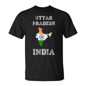 Camiseta Vintage con Mapa de la Bandera del Uttar Pradesh, India, Hecha a Mano, Ropa Promocional de la India - Product Image 1