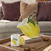 Mug de voyage créatif en céramique haute température, style américain, pour la maison, avec motif citron peint à la main, 401-500ml, pot à eau