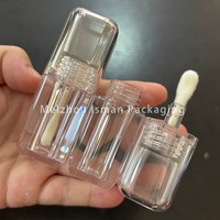 ISMAN Vente en gros de tubes à gloss à lèvres carrés transparents de 6 ml avec un grand applicateur, emballage de gloss à lèvres entièrement transparent, logo personnalisé