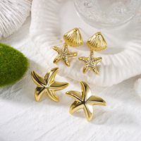Nouvelles Boucles d'Oreilles Élégantes pour Femme, Style Européen et Américain, Motif Marin Électroplaqué, Étoile de Mer et Coquillage CCB