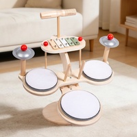 Montessori Wooden Early Education Hand Drum Multi-functional Kids Three Layer Wooden Drum Set Toy Musical Instrument for Child