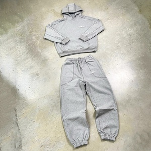 Custom logo Contrast Stitch Straight Leg Baggy Sweatpants and Hoodie <b>Set</b> Gray Jog Tracksuit Stacked Sweatsuits Manufacturer - Product Image 1
