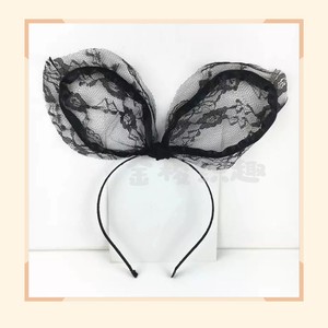 Diadema con Orejas de Conejo de Encaje, Lazo de Malla Blanca, Accesorio para Fiesta - Product Image 3