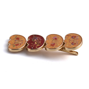 Women Chinese Style Enamel Cloud Shape Hair Clip Barrette Wholesale, Custom Pattern <b>Gold</b> Plated Hair Barrette - Product Image 5
