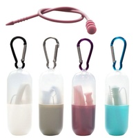Meilleures ventes Accessoires de bar Pailles pliables en silicone réutilisables avec brosse de nettoyage