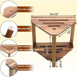 Teng Xin Wooden <b>Corner</b> <b>Shower</b> Stool Multi Tiered Bathroom Shelf Solid Wood Storage <b>Unit</b> For Bathrooms - Product Image 2