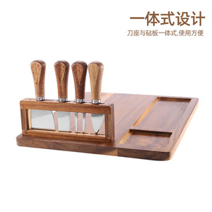 Tabla de cortar cuadrada de madera de acacia con juego de cuchillos para queso y soporte para uso en la cocina - Product Image 2