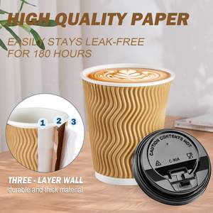 Wegwerp Met Water Gecoate Koffiekopjes Met Deksels En Rietjes Geïsoleerde Rimpelwand Om Te Gaan Papieren Koffiebekers Voor Koffie - Product Image 5