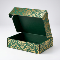 Boîte à lettres en papier vert foncé de luxe avec motif en feuille d'or, boîte d'expédition personnalisée pour emballages cosmétiques et vestimentaires
