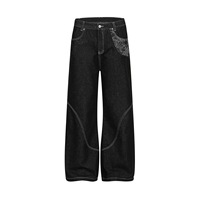 Pantalon long en jean pour homme, style vintage, tendance designer, mode urbaine, hiver, délavé au sable, bouton, déconstruction tridimensionnelle