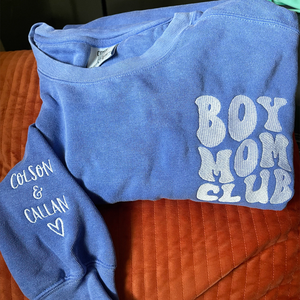 Sudadera o camiseta tejida 3D Boy Mom Club de invierno y Otoño con nombres bordados para niños <span class=keywords><strong>en</strong></span> la parte delantera y logotipo de la manga - Product Image 4