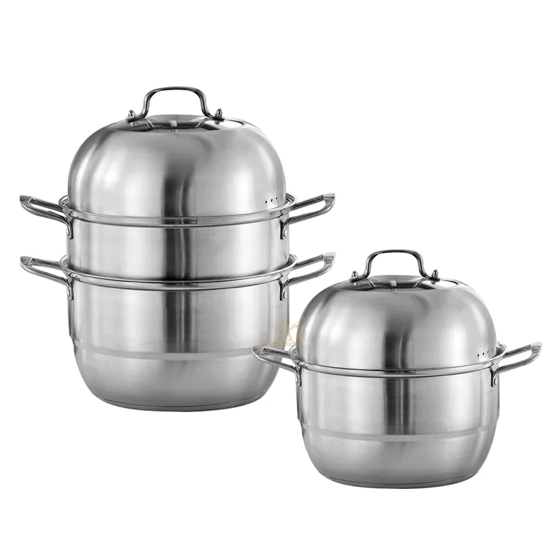 蒸し器鍋OEM売れ筋大型ステンレス鋼2/3層レストラン台所用品スープ鍋食品蒸し器鍋ガラス蓋付き