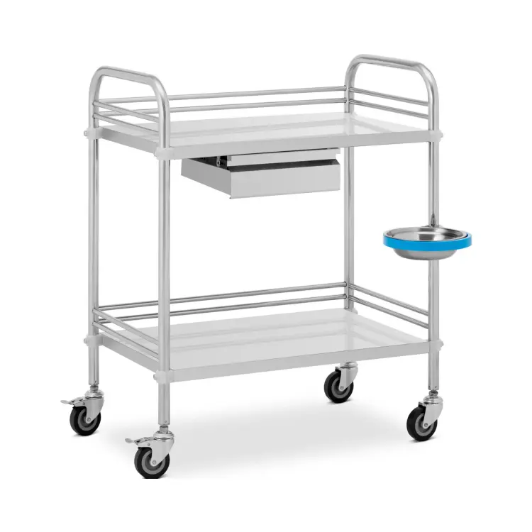 Grande carrello medico Mobile in acciaio inossidabile a due ripiani Standard con cassetto