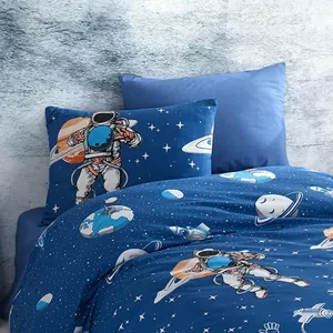 Parure de lit simple en coton tissé uni Karden Flower Astronaut sans drap, avec taie d'oreiller bleue, ensemble de mobilier de chambre doux, vente en gros - Product Image 3