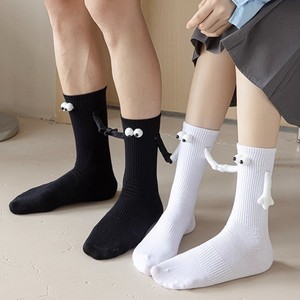 Couple Magnetic Hand Holding <b>Socks</b> Crew Mid Calf Breathable Summer Style Pure Cotton Automatic Adhesive - Product Image 3