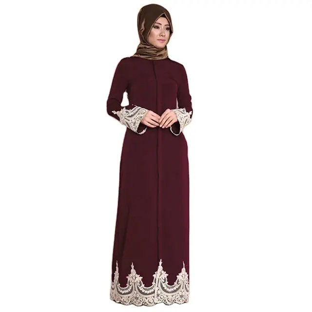 アバヤ礼拝の女性のための新しいファッション通気性イスラム教徒フルボタンレース長いイスラム教徒のドレス