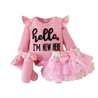 Ensemble de vêtements pour bébé fille nouveau-né avec logo personnalisé, body en tricot gaufré à lettres, jupe tutu en tulle, cadeau de naissance, 0-6 mois