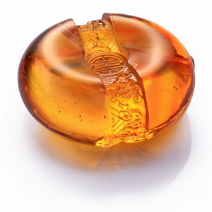 Presse-papiers rond en polyrésine et verre artistique Etechan Amber Crystal avec bande gravée chinoise - Product Image 2