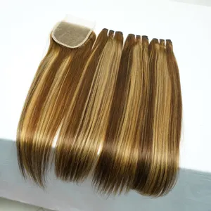 Wholesale Price Piano P4-27 Highlight Packet Indian Human Hair Bundles With Closure One Package Is Enough For A Full Head
